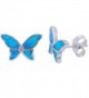 Lab Created Blue Opal & Cz Butterfly .925 Sterling Silver Stud Earrings - CC123VRH9YP