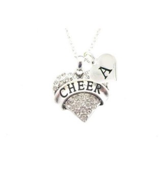 Custom Crystal Cheer Cheerleading Silver Chain Necklace Choose Initial Charm - CU12MZ0AZAG