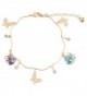 24K Gold Rhinestone Butterfly & Rose Charm Fashion Women's Chain Bracelet and Anklet - CZ18220O2TA