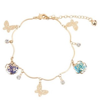 24K Gold Rhinestone Butterfly & Rose Charm Fashion Women's Chain Bracelet and Anklet - CZ18220O2TA