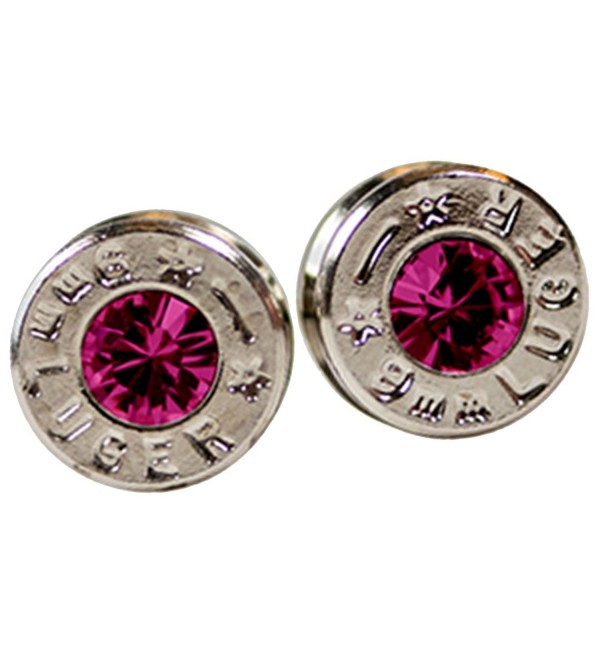 Silver and Rose Pink Swarovski Gem Real Bullet Earrings - CF12IV3DQTB