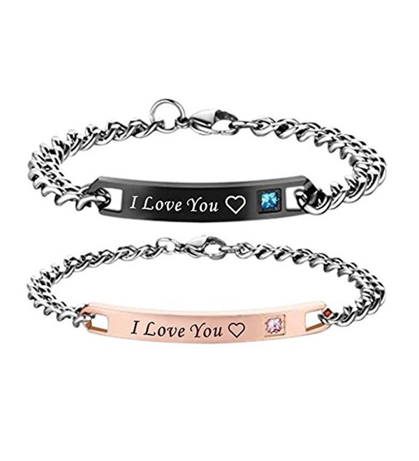 Couples Charm Bracelets Stainless Steel Chic Lovers Bangles Valentines Day Gift - CB188Q9OKZA