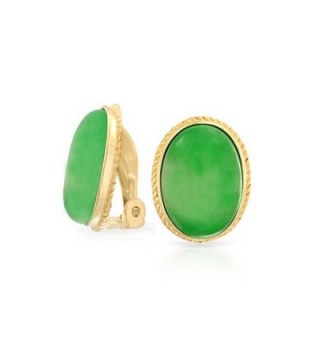 Bling Jewelry Dyed Green Jade Oval Gold Plated Silver Clip On Earrings - CP11FFIUPO5