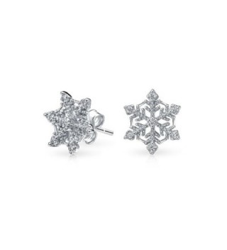 Bling Jewelry Winter Snowflake Pave CZ Stud earrings 925 Sterling Silver 10mm - CE115F6IKTJ