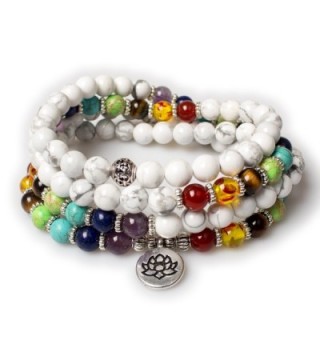 Pendant Buddhist Gemstone Necklace Bracelet - White Howlite-Lotus - CF187NC4T4N