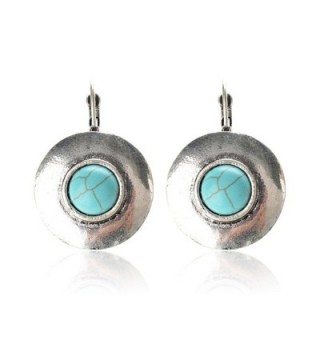 TAGOO Antique Women's Simulated Turquoise Antique Oval Round Teardrop Design Dangle Hoop Earrings - blue 10054 - CG126NE56JD