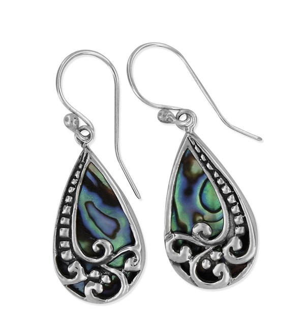 Sterling Silver Abalone Shell Bali Teardrop Dangle Earrings - CZ11O6GWTJB