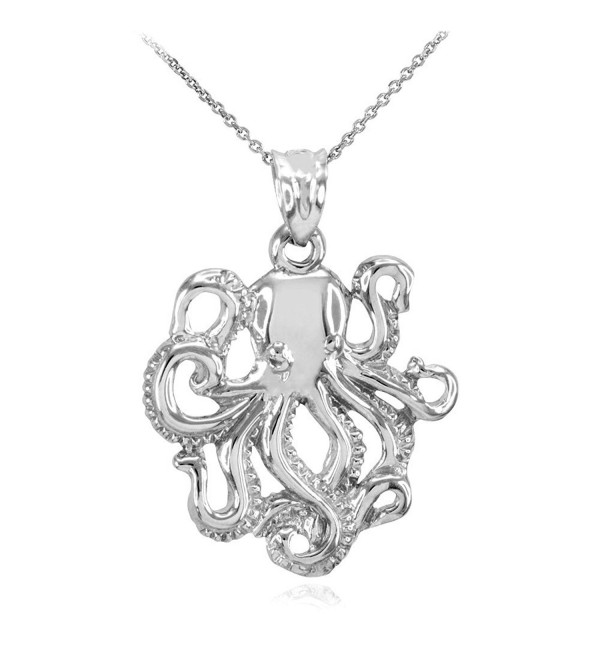 Polished 925 Sterling Silver Octopus Sea Life Pendant Necklace - CH12H0C75MX