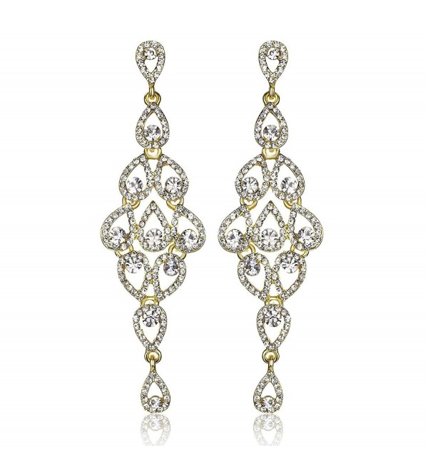 Janefashions DROPS AUSTRIAN CRYSTAL RHINESTONE GOLD CHANDELIER DANGLE EARRINGS BRIDAL E2088G - CQ12JCAGFBH