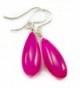 Sterling Silver Chalcedony Earrings Deep Hot Pink Smooth Long Teardrop Dangles - CJ11DPE4SPD