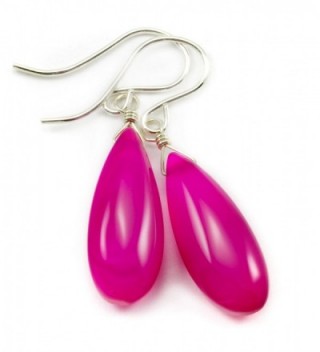 Sterling Silver Chalcedony Earrings Deep Hot Pink Smooth Long Teardrop Dangles - CJ11DPE4SPD