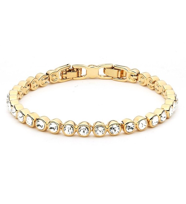 MYJS Tennis 16k Gold Plated Classic Bracelet with Clear Swarovski Crystals - 17+2cm Extender - CI1230N6STH