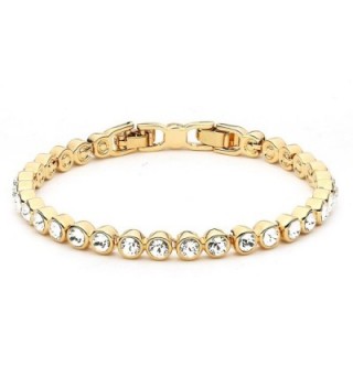 MYJS Tennis 16k Gold Plated Classic Bracelet with Clear Swarovski Crystals - 17+2cm Extender - CI1230N6STH