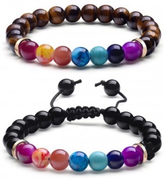 7 Chakra Bracelet- Natural Real Stone Bead Bracelet For Couples Men Women Yoga Healing Stretch Bracelets - CN188RCDMNS