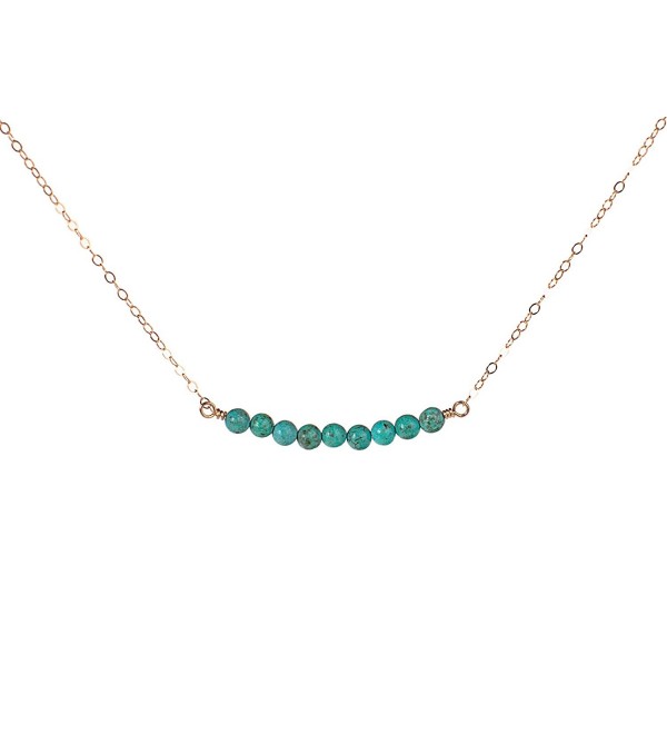 Gold Filled Blue Beaded Bar Necklace - Modern- Simple- Dainty and Delicate- Great for Layering - CJ11D3AE3VH