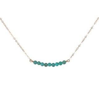 Gold Filled Blue Beaded Bar Necklace - Modern- Simple- Dainty and Delicate- Great for Layering - CJ11D3AE3VH