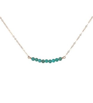 Gold Filled Blue Beaded Bar Necklace - Modern- Simple- Dainty and Delicate- Great for Layering - CJ11D3AE3VH