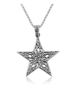 MIMI Sterling Silver Celtic Pentacle Pentagram Wiccan Pagan Pendant Necklace- 18 inches - C81275WIM8J