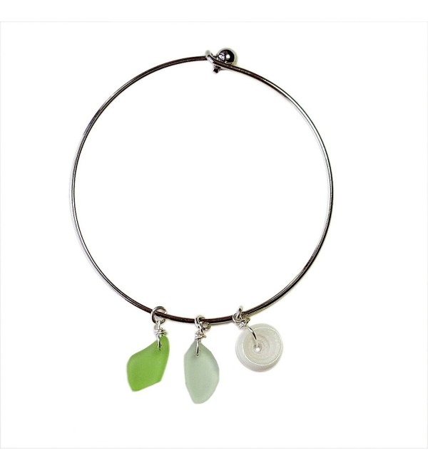 Hawaiian Sea Glass and Puka Shell Charm Bracelet Bangle - C8129XTJCB3