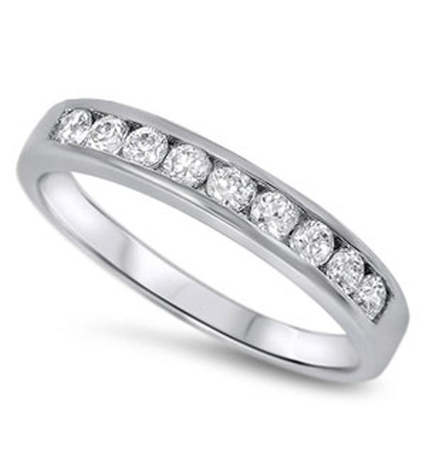 CHOOSE YOUR COLOR Sterling Silver Wedding Ring - White Simulated Cubic Zirconia - C5187YXQGMS
