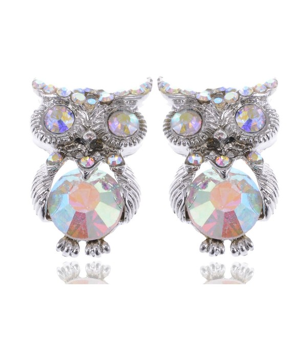 Alilang Silvery Tone Iridescent Small Owl Bird Stud Earrings - CD114V6A7PN