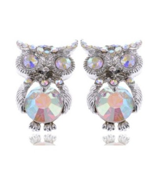 Alilang Silvery Tone Iridescent Small Owl Bird Stud Earrings - CD114V6A7PN