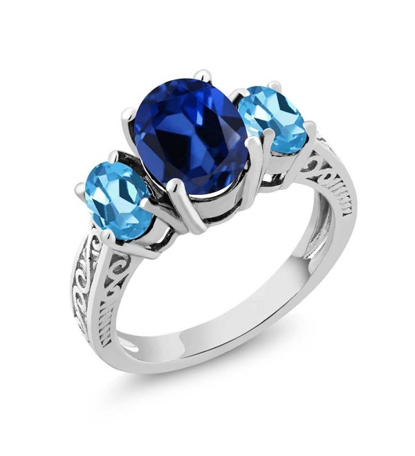 3.25 Ct Blue Simulated Sapphire Swiss Blue Topaz 925 Sterling Silver 3-Stone Ring - CD11GO4IJVF