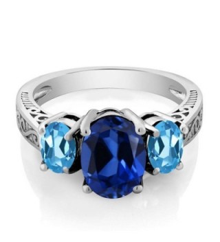 Simulated Sapphire Sterling Silver 3 Stone