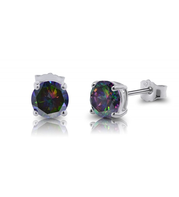 De Lelu Sterling Silver Round Cut Simulated Mystic Topaz Cubic Zirconia Stud Earrings - CM12F1XMWDF