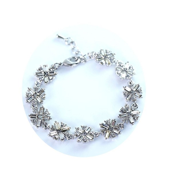 Sterling Silver Plated Swarovski Crystal Tennis Bangle Bracelet Cubic Zirconia Flower Bracelets for Women - CV187DNQ302