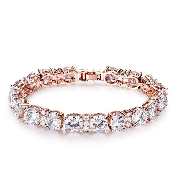 GULICX Gleaming Round Cubic Zirconia Crystal Elegant Rose Gold Plated Wedding Tennis Bracelet for Women - CK184Q4D0HD