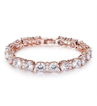 GULICX Gleaming Round Cubic Zirconia Crystal Elegant Rose Gold Plated Wedding Tennis Bracelet for Women - CK184Q4D0HD