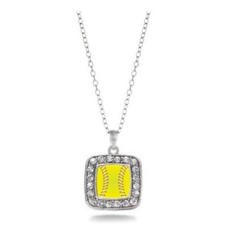 Softball Player Charm Classic Silver Plated Square Crystal Necklace - CG11MCHXLHZ