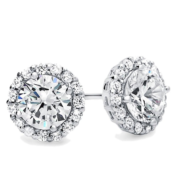 Diamoni Collection Rhodium Plated Sterling Silver 2.5 cttw Round CZ Halo Stud Earrings - CK110IY8DC7