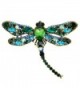 SELOVO Blue Green Dragonfly Big Large 3in Statement Brooch Pin Antique Gold Tone - CZ12NG5SS9E