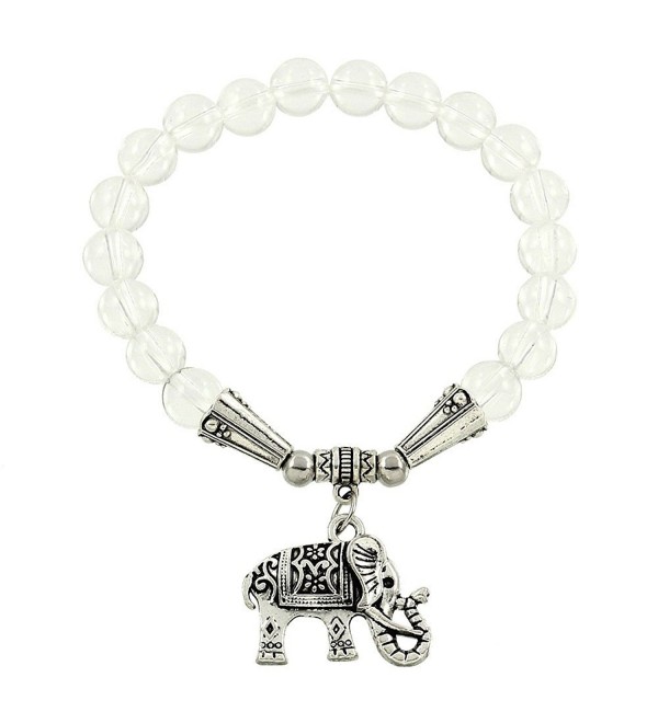 Falari Elephant Lucky Charm Natural Stone Bracelet Crystal Quartz B2448-CR - C8124HGMOE9