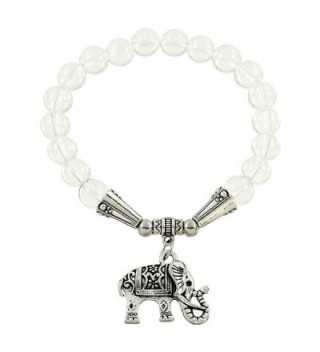 Falari Elephant Lucky Charm Natural Stone Bracelet Crystal Quartz B2448-CR - C8124HGMOE9