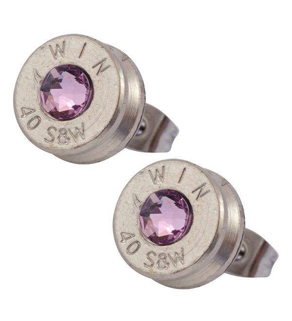 Little Black Gun Nickel Plated 40 S&W Bullet Shell Crystal Stud Earrings in Light Purple - CB127BOUGX5