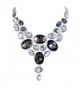 EVER FAITH Art Deco Black w/ Clear Rhinestone Bib Statement Necklace - Silver-Tone - CL11ID265LH
