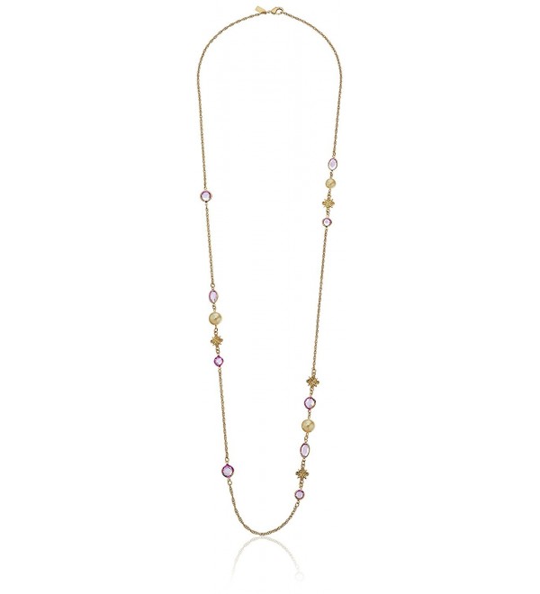 1928 Jewelry Gold-Tone Light Purple and Simulated Pearl Long Strand Necklace- 42" - CI12DOP8AMN