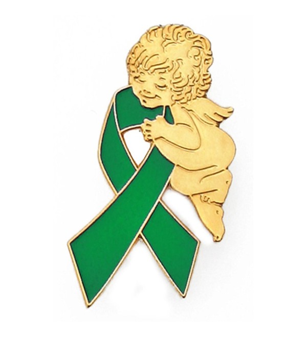 PinMart's Green Awareness Ribbon Religious Spiritual Angel Enamel Lapel Pin - C211KRNDJ69