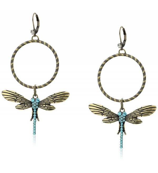 Betsey Johnson "Throwback Betsey" Pave Dragonfly Gypsy Hoop Earrings - C512EBIB13X