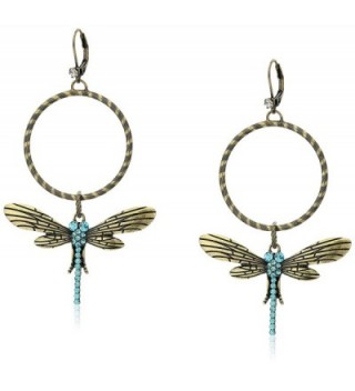 Betsey Johnson "Throwback Betsey" Pave Dragonfly Gypsy Hoop Earrings - C512EBIB13X