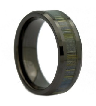 MJ 8mm Black Ceramic Ring- Inlay Made from Zebra Wood. Wedding Band Ring - CO127PVZZAH