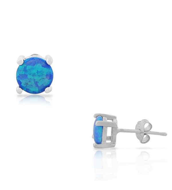 925 Sterling Silver Blue Turquoise-Tone Simulated Opal Womens Girls Round Classic Stud Earrings - C511T13O7IZ