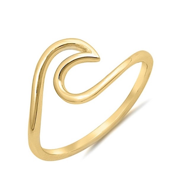 .925 Sterling Silver Wave Design Simple Plain Surfer Ocean Waves Nautical Ring Band Sizes 2-12 - Yellow Gold Tone - CY189Q5X5WG