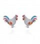 EVER FAITH Women's 925 Sterling Silver CZ Multicolor Enamel Rooster Animal Jewelry Set - CH17YRC8LM9