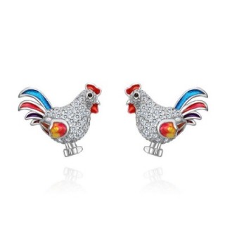 EVER FAITH Women's 925 Sterling Silver CZ Multicolor Enamel Rooster Animal Jewelry Set - CH17YRC8LM9