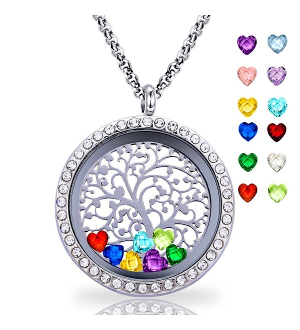 Floating Living Memory Locket Pendant Necklace Family Tree of Life Necklace All Birthstone Charms Include - CX182TN6I3K