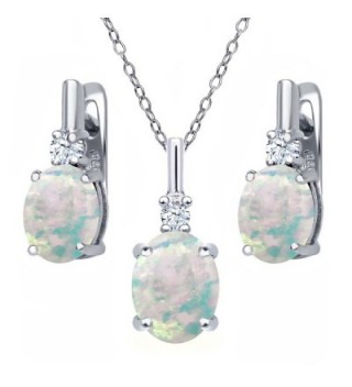 4.85 Ct Oval Cabochon White Simulated Opal 925 Sterling Silver Pendant Earrings Set - C3126E78371